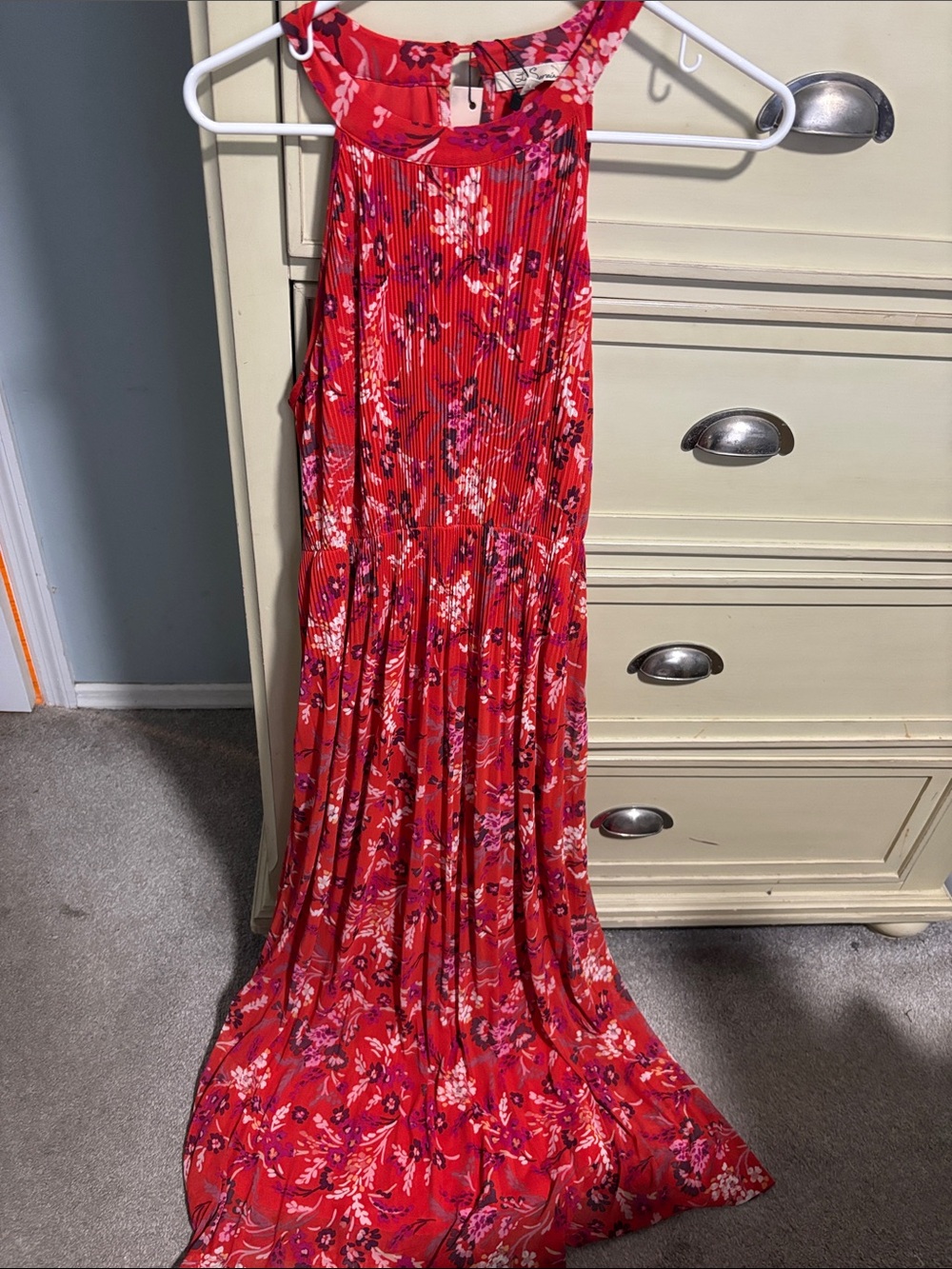 Red Floral Halter Maxi Dress - Unbranded